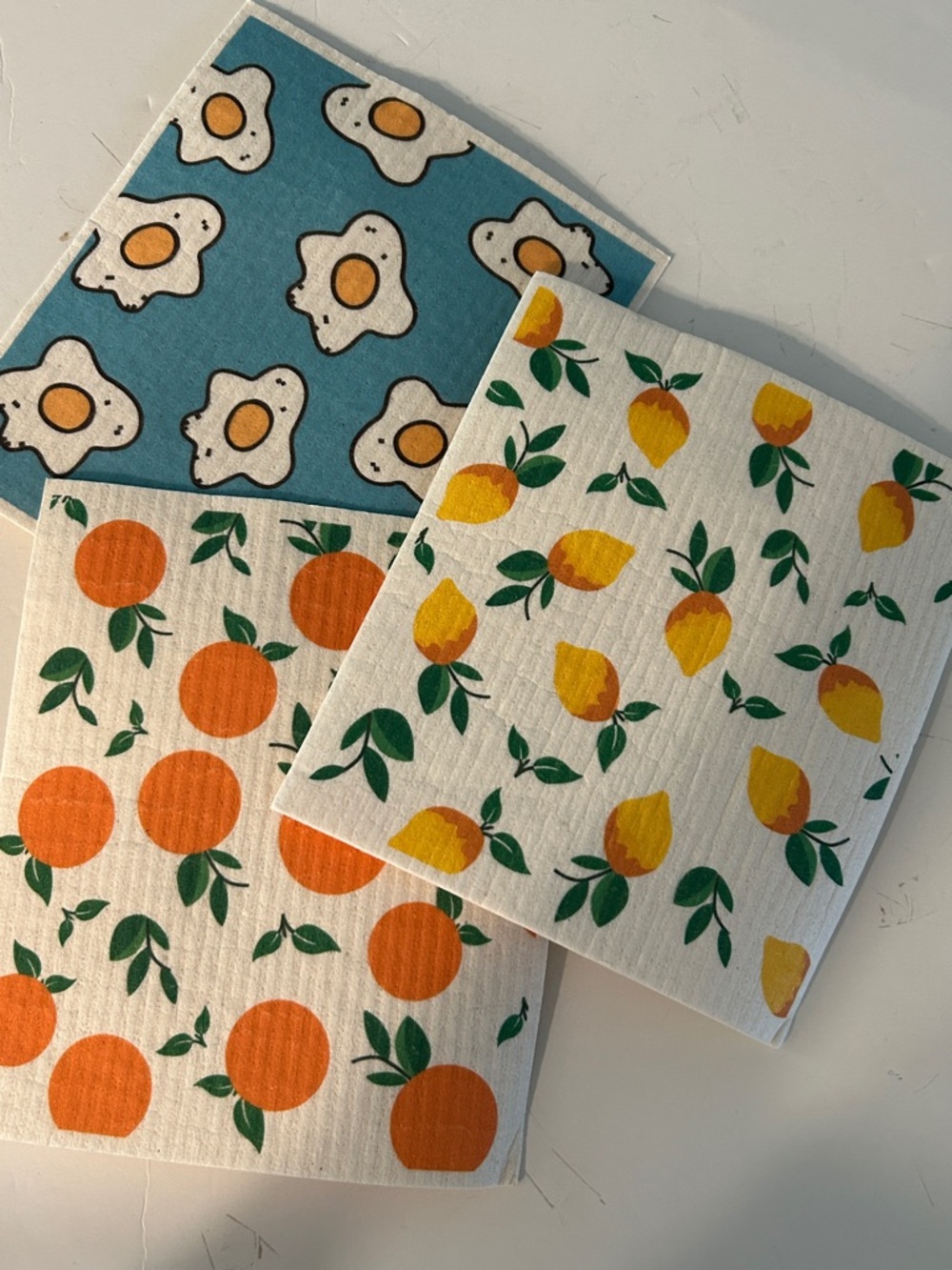 Swedish dishcloth collection NEW lemon, orange and egg patterns